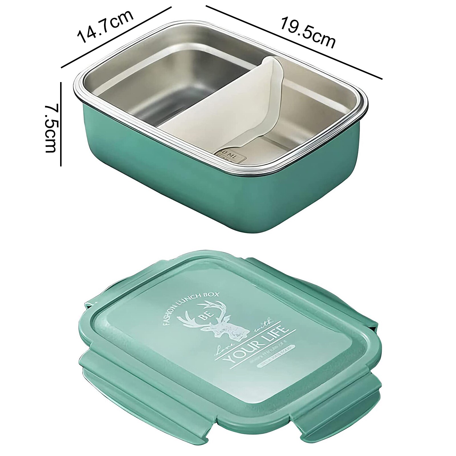 Stainless Steel Bento Box Food Grade Portable Food Storage Container Microwave Lunch Box Household Picnic Accessories: Green / 850ml