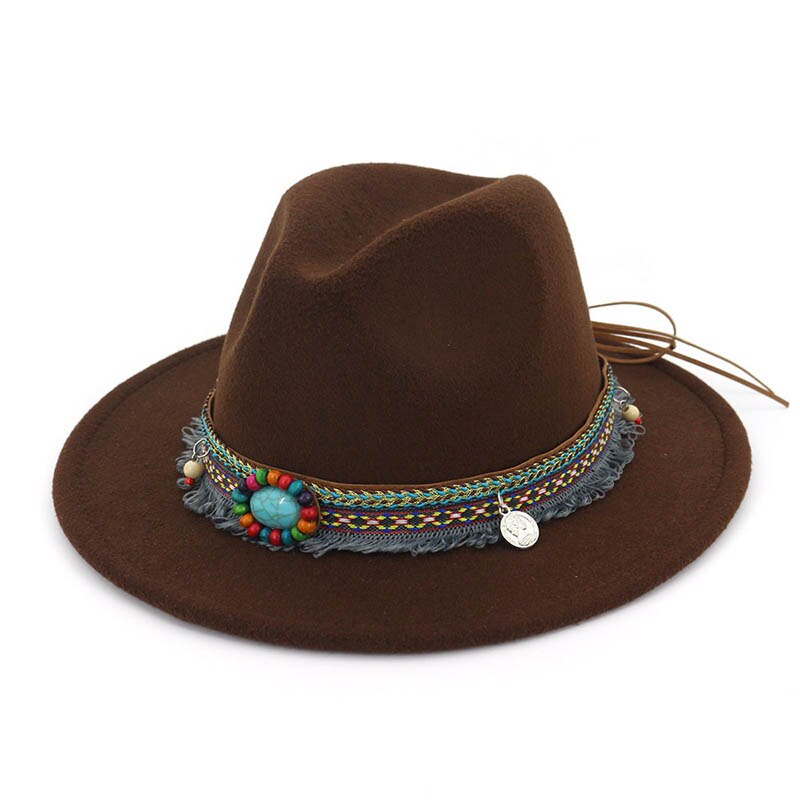 Women Jazz Caps Hats Bohemia Style Woolen Hats for Spring Summer Beach MC889: coffee