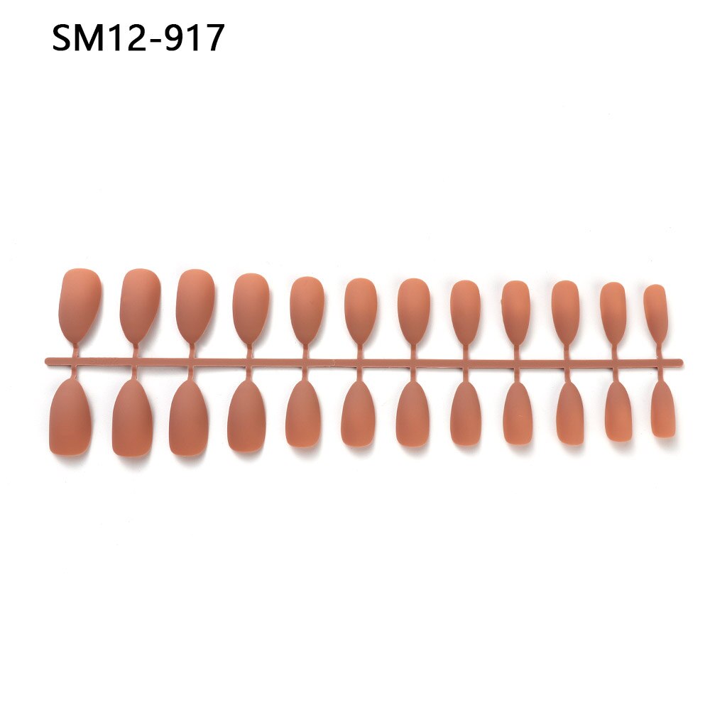 24 stk matt falske negler populære design på lang spissen lapp ren farge neglechip utvidelser kunstig gjør-det-selv-spiker Kunst tilbehør: 917