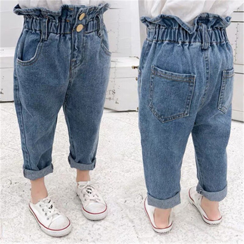 Forår efterår piger højtaljede jeans bukser bomuld casual baby fødder bukser teenager denim drenge jeans tøj