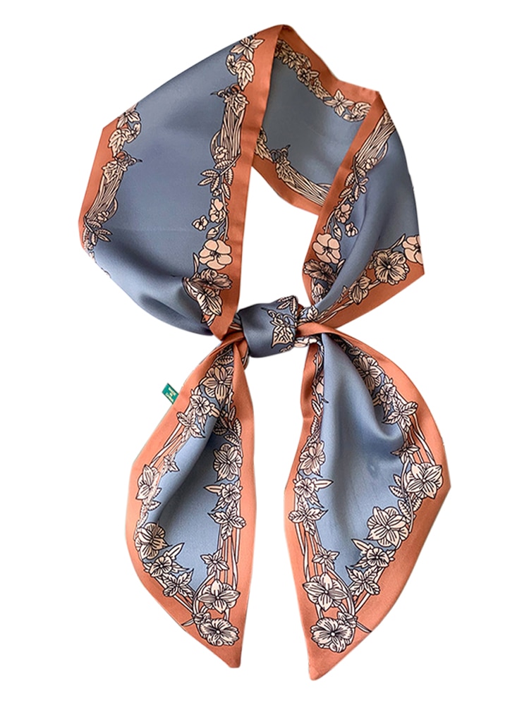 Lang tynd silkehals tørklæde krave slips kvinder foulard taske bånd tørklæder med blomsterprint hårbånd hovedtørklæde
