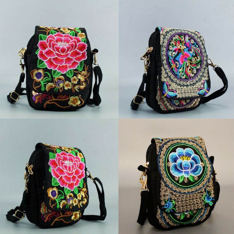 Frauen Schulter Tasche Reisetasche Vintage Floral Gestickte Crossbody Zip Tasche