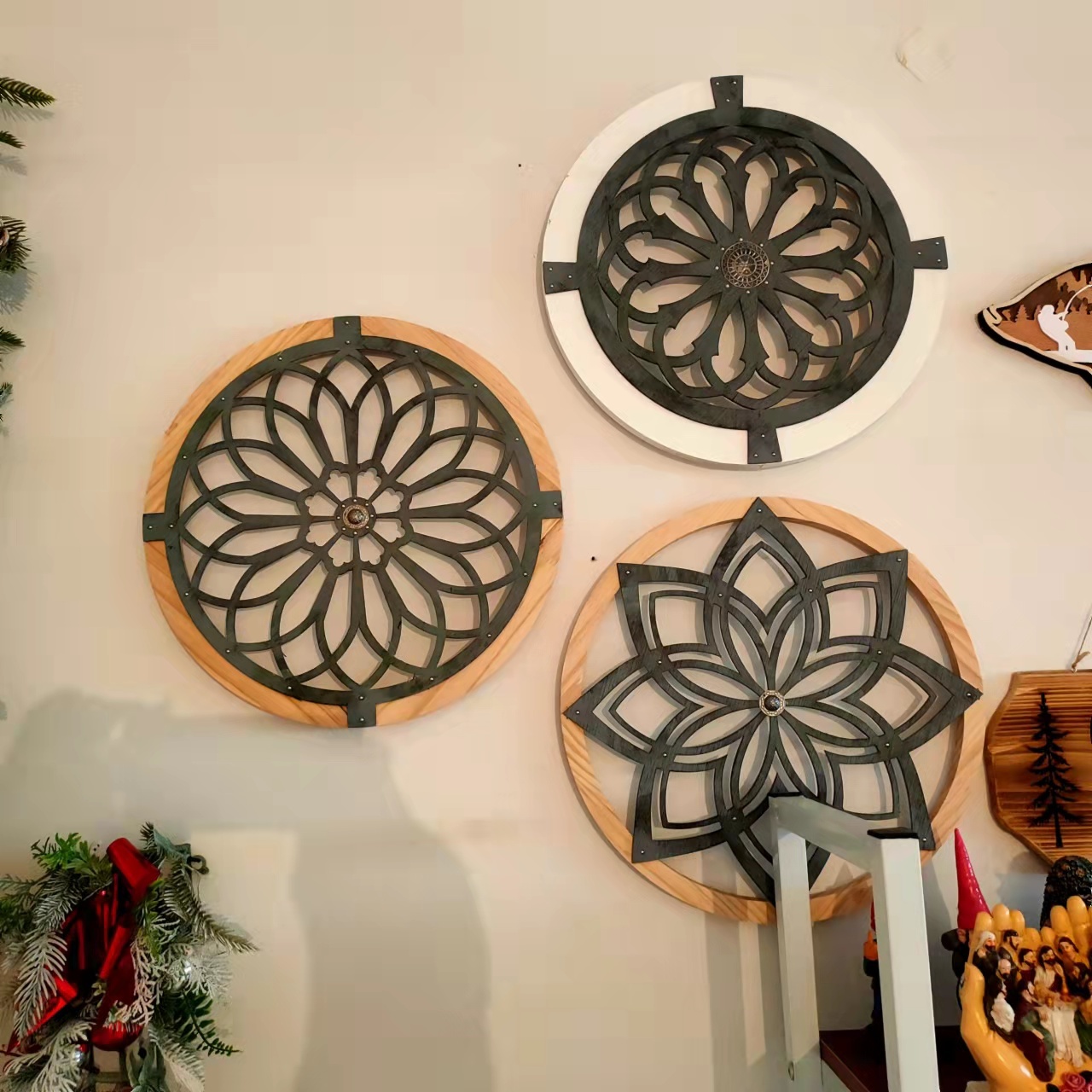 Arv rund vegg dekor kunst tre hengende ornament veggfeste rustikk hjem resturant stue dekorasjon