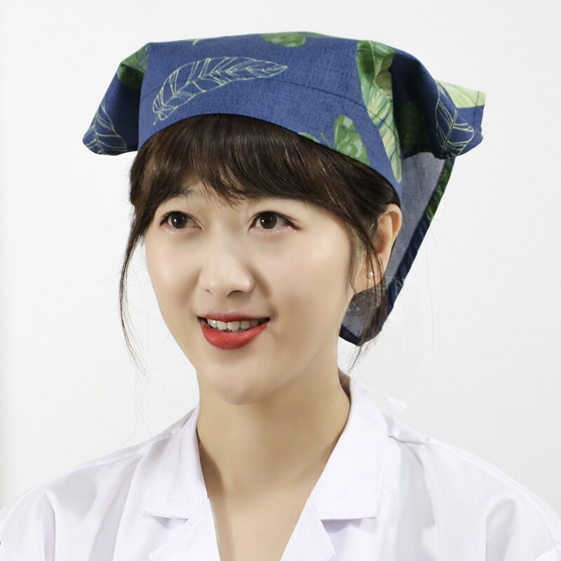Gorro de cocina de algodón para Chef, pañuelo para la cabeza para mujer, aceite de cocina para el hogar, a prueba de humo, restaurante, servicio de comida, panadería, camarero, gorro de trabajo: Banana Leaves