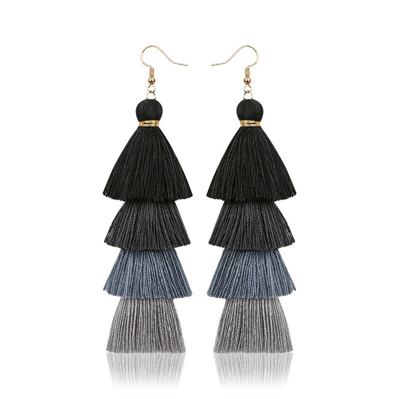 Bohemian 4 Gelaagde Kwastje Oorbellen Voor Vrouwen Etnische Lange Fringe Multi kleur Verklaring Dangle Earring Meisjesschoenen Sieraden: Silver Plated