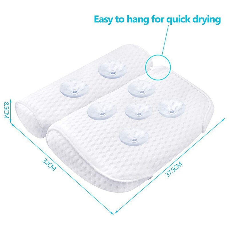 Bath Pillow, Bathtub Spa Pillow with 7 Suction Cups, Helps Support Head, Shoulder and Neck, Fit All Bathtub and Home Spa