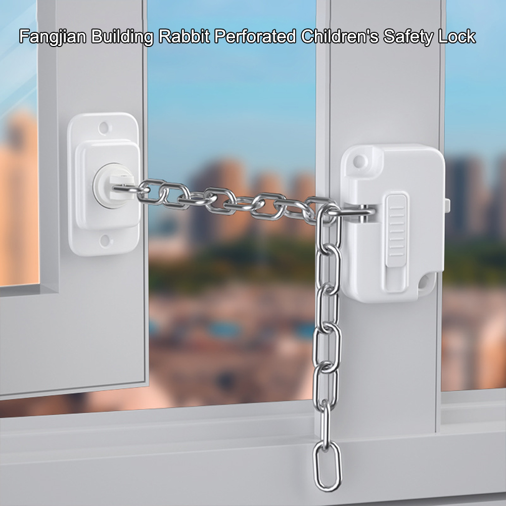 Window Frame Safety Chain Lock Self Adhesive Window Limiter Lock No Drilling Adjustable for UPVC Wooden Sliding Window