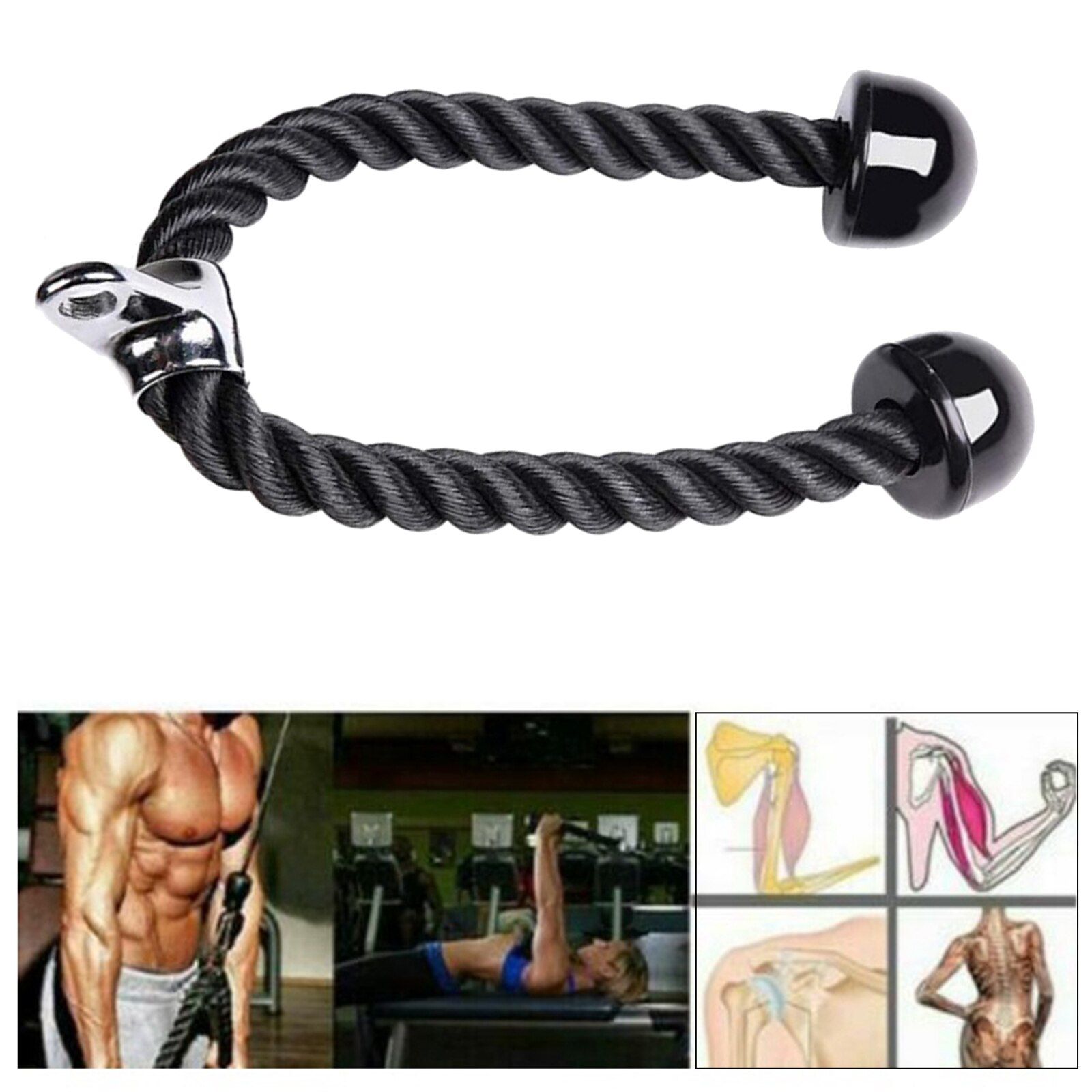 Tricep Rope Training LAT Pull Down Abdominal Muscle Crunches Attachment Handle