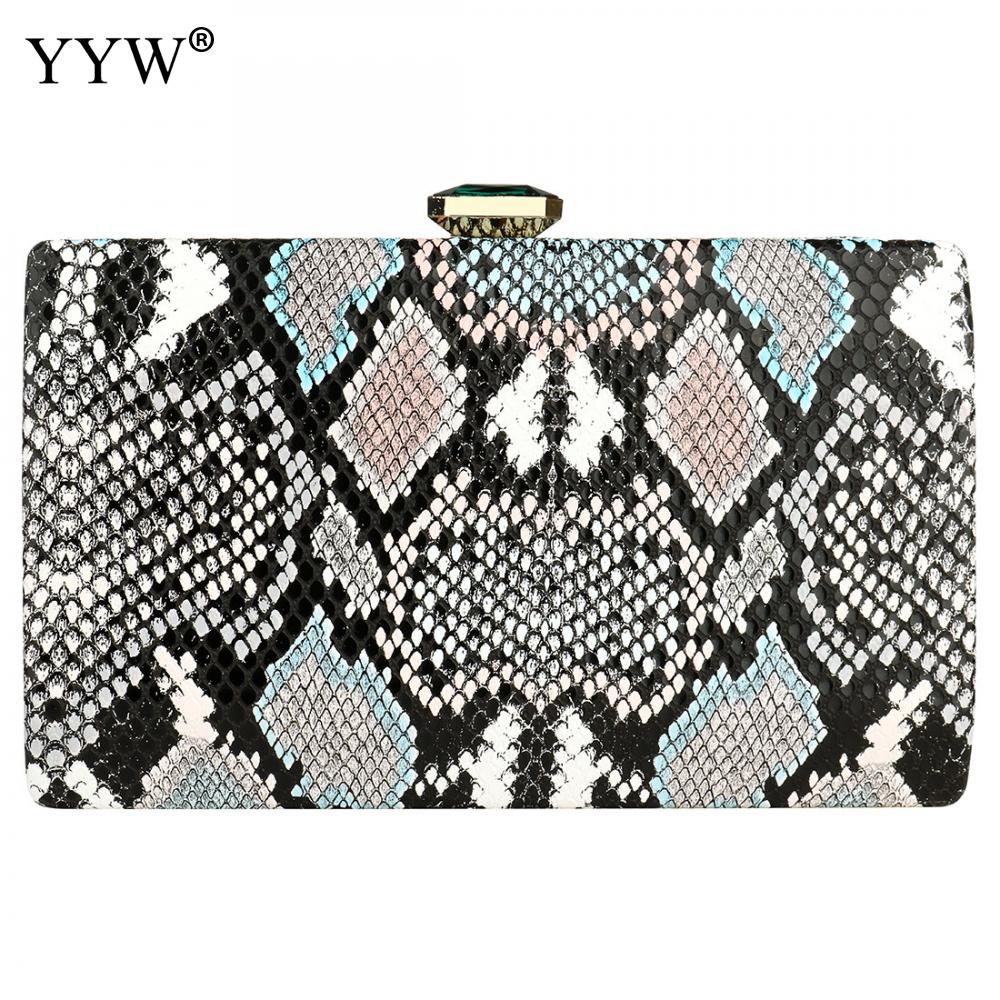 Flerfärgade ormskinnsmönster kvinnor handväska och handväska kvällsfestväska clutches för bröllopsbankett stor kapacitet 210 x 130 x 40mm: Flerfärgad 3