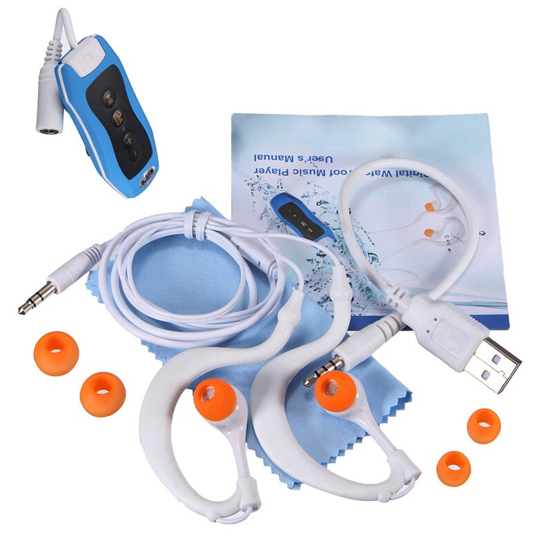 8GB MP3 Player Swimming Underwater Diving Spa + FM Radio Waterproof Headphones Blue
