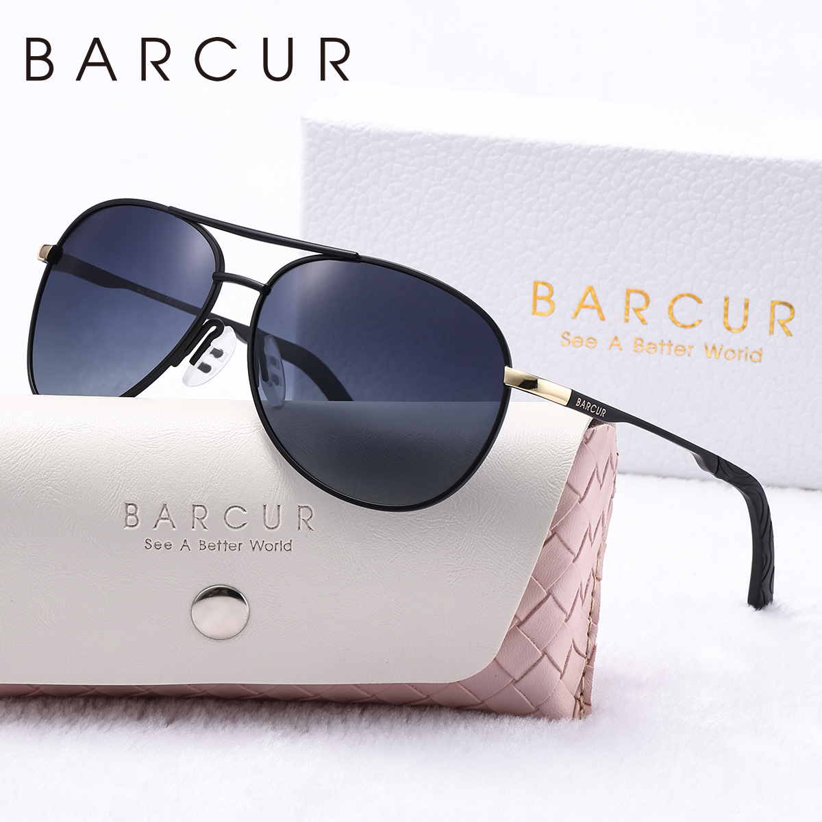 Barcur metalen gepolariseerde roze zonnebril voor dames, lichtgewicht, blauwe gradient glazen, accessoire voor dames: Gradiënt grijs