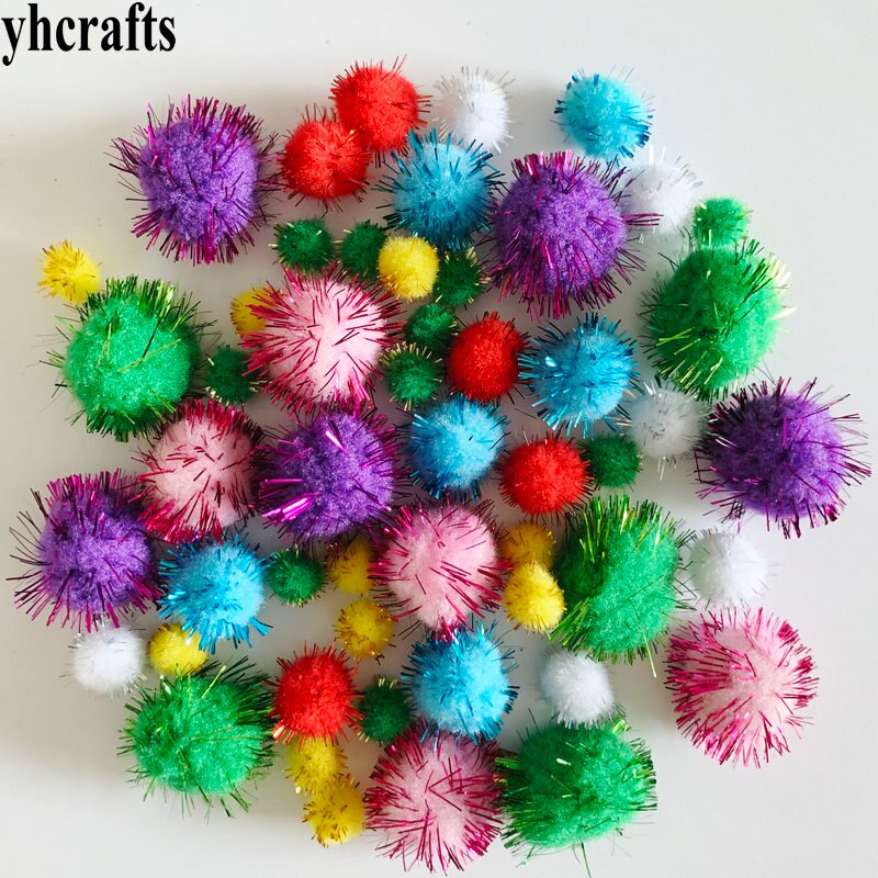 50Pcs Mix Glitter Pompom Klatergoud Multicolor Pom-Pom Ambachten Materiaal Kerstboom Decoratie Creatieve Activiteit Items Diy Oem