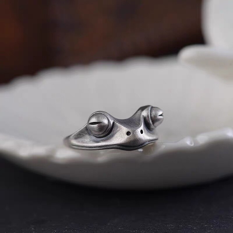 Rostfritt stål ring groda retro personlighet djur unisex röd granat groda öppna justerbara ringar fina smycken