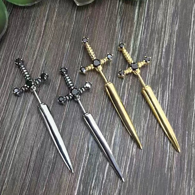 Pendientes de espada Kinitial, chaqueta de oreja de espada extraíble gótica, pendientes de daga, pendientes de daga, pendiente delantero trasero
