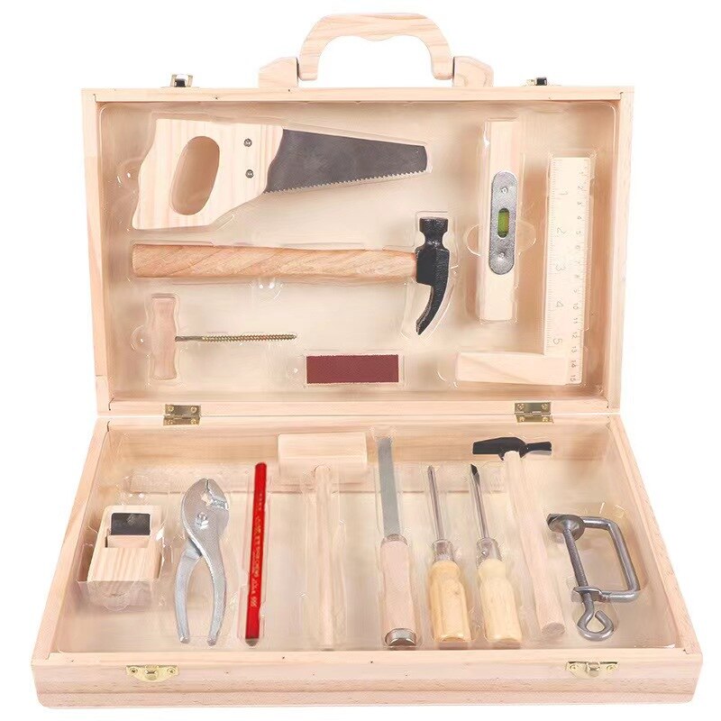 Boîte de menuisier en bois pour enfants, jouet pour faire semblant, jeu d&#39;outils en bois, marteau tournevis, apprentissage de compétences manuel