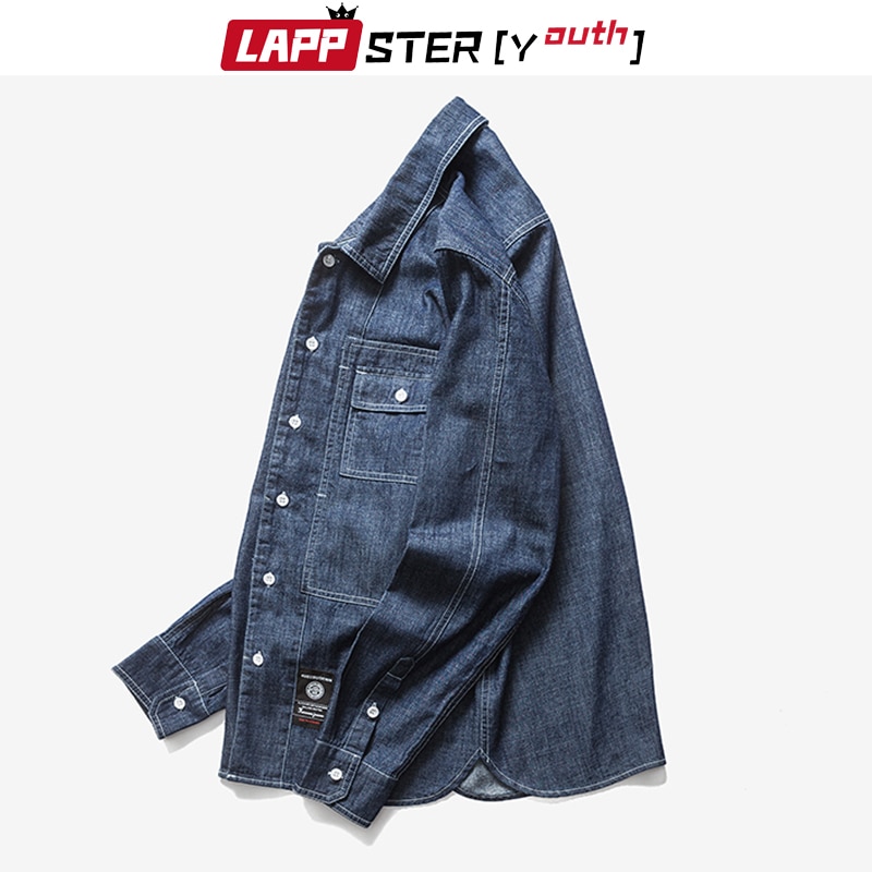 Lappster-youth mænd harajuku denim skjorter mandlige harajuku vintage jeans skjorter mandlige forår koreansk hip hop tøj