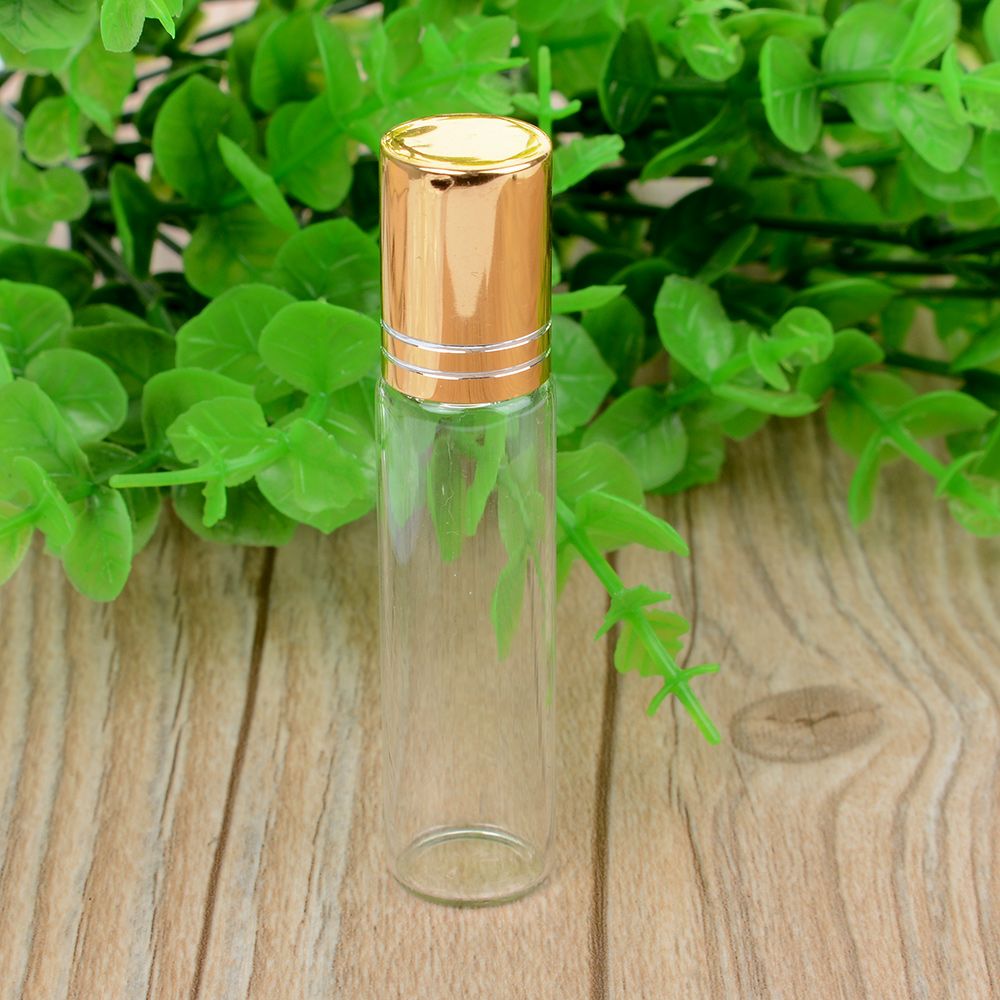 10ML Portable Essential Oil Roll-on Glass Perfume Bottle Women Lady Travel Clear Roller Refillable Bottle Containe: Gold