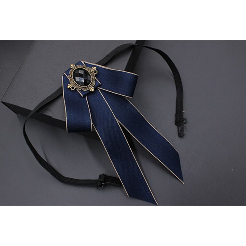 Corbata de moño grande Vintage para mujer, Collar de cinta con borlas de cristal con broche, joyas para un traje , Pin