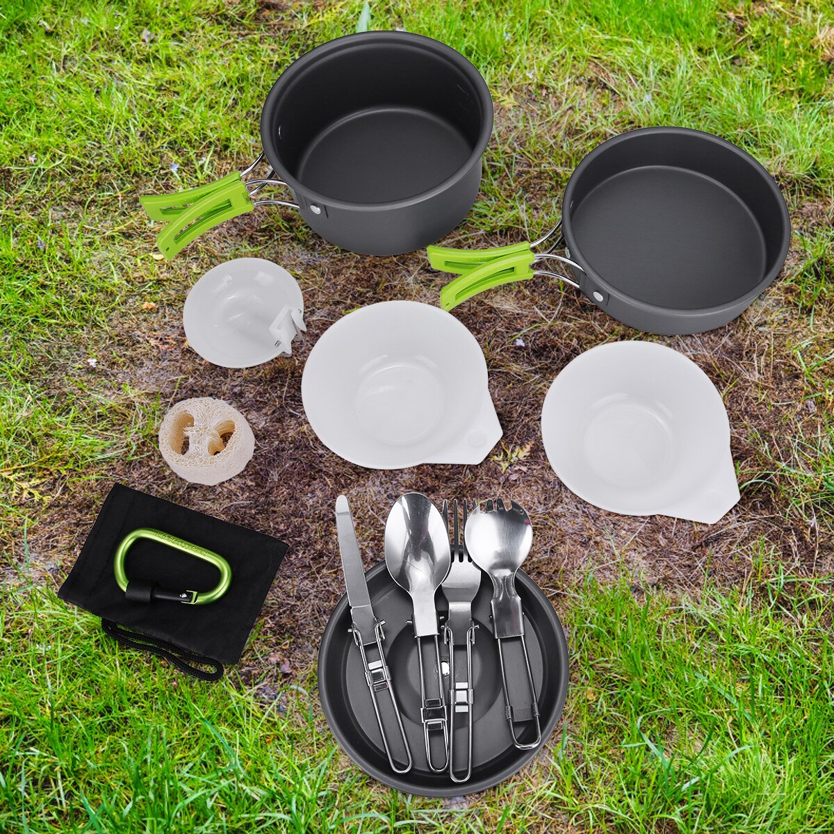 Di Campeggio esterna Pentolame E Utensili Per Cucinare Set Marching Stoviglie da tavola Stufa di Cottura Kit Da Viaggio Pan Escursionismo Picnic Attrezzi di Campeggio per 1-2 persona