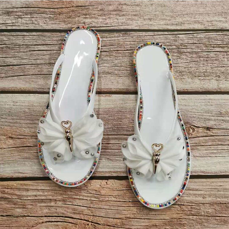 Zomerstrand damesschoenen voor dames, kleurrijke kristallen vlinder slippers, strandslippers voor dames, pvc slippers