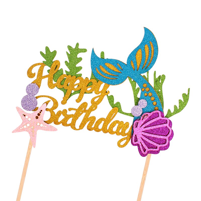 Mermaid Happy Birthday Cake Topper 1st Birthday Baby Shower Little Mermaid Cupcake Decor Happy Birthday Party Decor Kids Girl