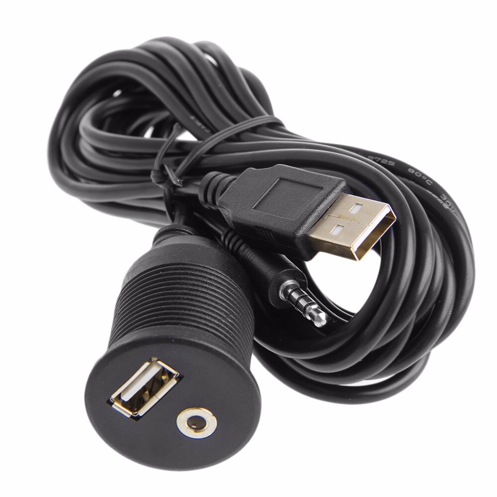 Car 2M 3.5mm Dashboard Flush Mount USB 2.0 AUX Socket Extension Lead Panel Cable