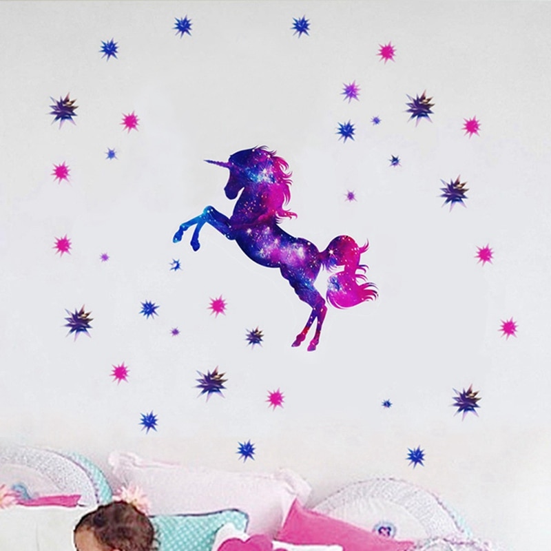 Cartoon Galaxy Unicorns Star Wall Stickers DIY Home Wall Decals Kids Living Room Bedroom Wallpaper Girls Room Decor