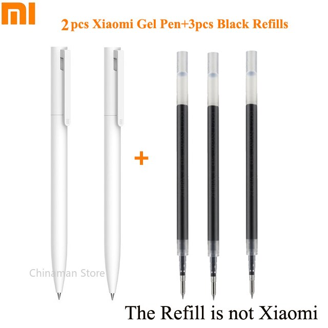 Original Xiaomi Mi Gel Pen MI Pen 9.5mm No Cap Bullet Black Pen PREMEC Smooth Switzerland Refill MiKuni Japan OEM Black Blue Ink: 2pen with 3black ink