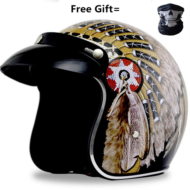 neue moto helm indische druck casco capacete moto rcycle helm 3/4 open gesicht vintage moto kreuz helme S ~ XXL: No lens / XXL
