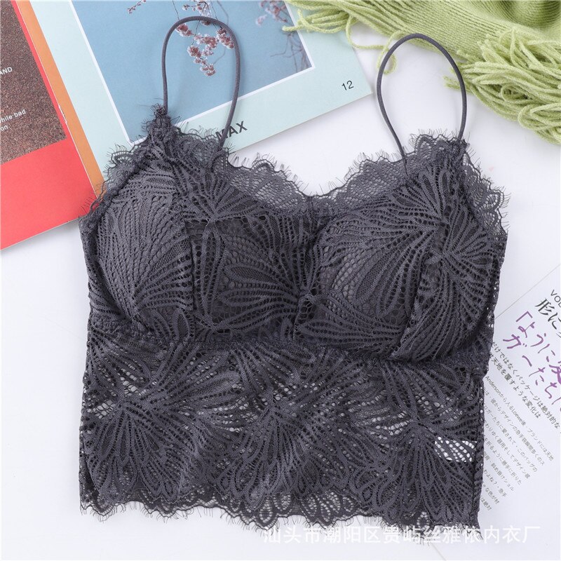 Blonde bh bandeau top til kvinder strop tank bralette sexet lingeri kvindelig trådløst undertøj dame blonde polstret camisole crop top: Grå