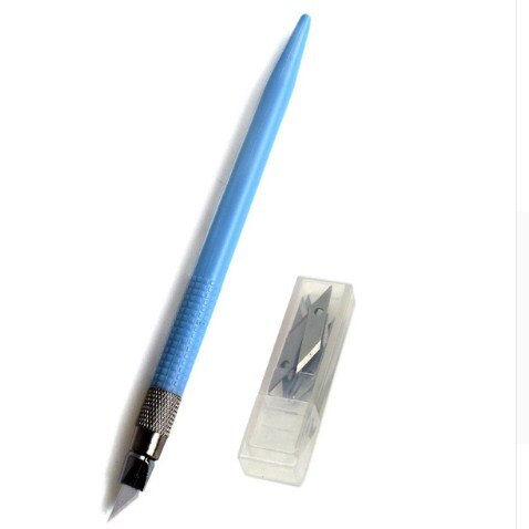 Plastic Handvat Hobby Mes Set Cutter Gereedschap Ambachten Scalpel Graver + 12 stks Blade Voor PCB Reparatie Mulit Pen Film Houtsnijwerk Tool: Blauw