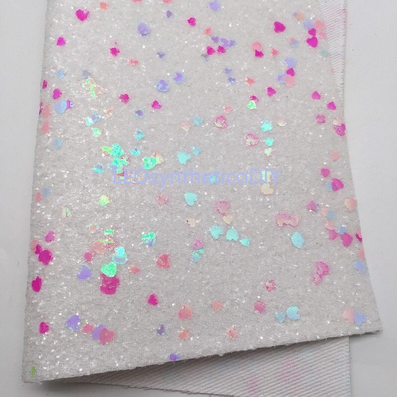 1PC 21X29CM Glitter Fabric, Chunky Glitter Leather Mixed with Valentine's Hearts For Making Bows LEOsyntheticoDIY T545