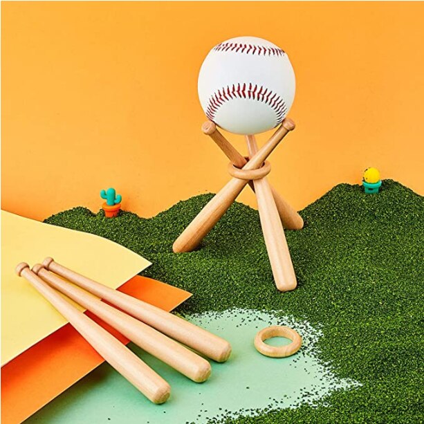 4 Sets Houten Baseball Stand Display Houder Met Mini Honkbalknuppels En Houten Cirkels Voor Baseball Spelers Fans