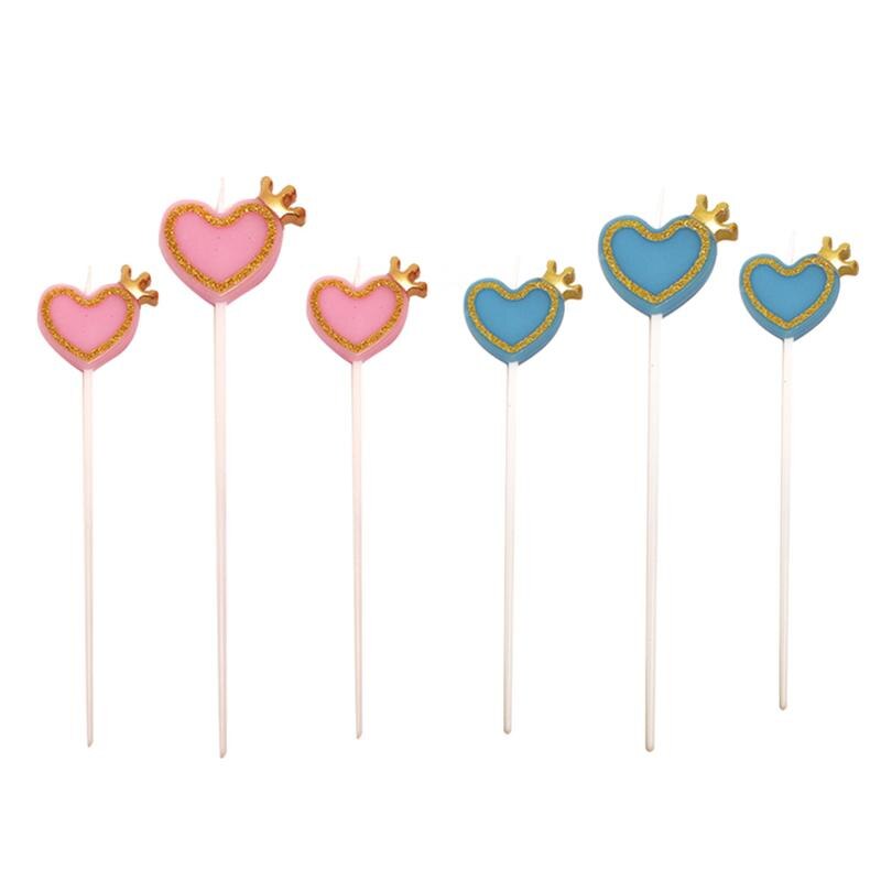 6pcs Verjaardagstaart Kaars Decoratie Hart Crown Shape Cake Kaars Creatieve Taart Kaars Decoratie: Blue Pink