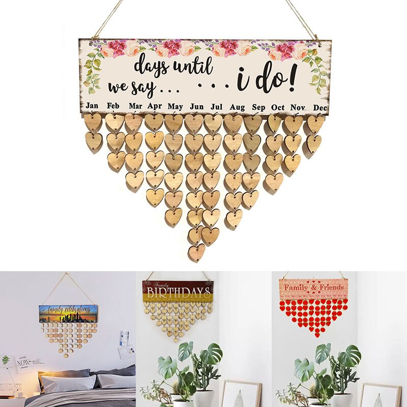 Calendrier Mural Suspendu En Bois DIY - Tableau Rappel Anniversaire Famille, Idéal Classe Et Bureau