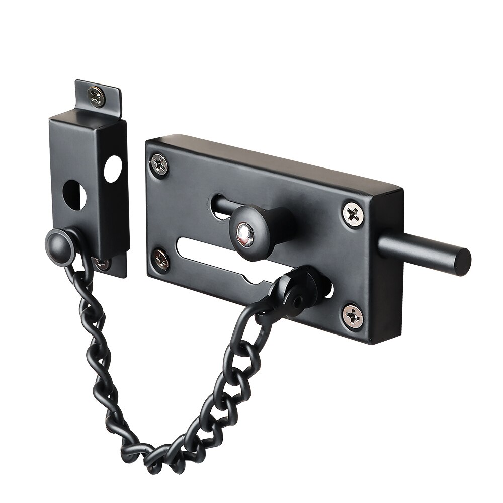 Trava de segurança para porta com parafuso, conjunto de fecho de cadeado escovado 304, aço inoxidável com corrente antifurto, bloqueio de mola: Matte Black