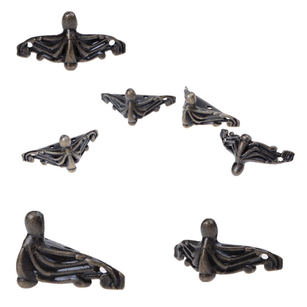 Caja de madera de bronce para muebles, 4 Uds., Protector de esquina de patas, triángulo, rota tallada, soporte decorativo