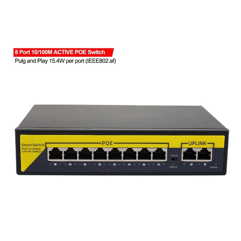 10 Poorts Switch,8POE En 2 Uplink, 802. 3af/Op, 120W Ingebouwde Power, Vlan Tot 250M, metalen Plug & Play Netwerk Switch