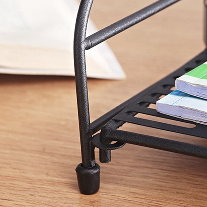 Twee-Tier Desktop Opslag Boekenplank Verticale Patroon Desktop Boekenplank Eenvoudige Plank Gratis Geperforeerde Ijzer Boek Plank