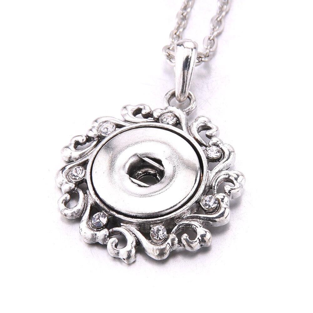 Snap Button Jewelry Necklaces Rhinestone Crystal Heart Flower Snap Necklace Fit DIY 20MM 18mm Snaps Buttons Pendant Necklace: N1727-4