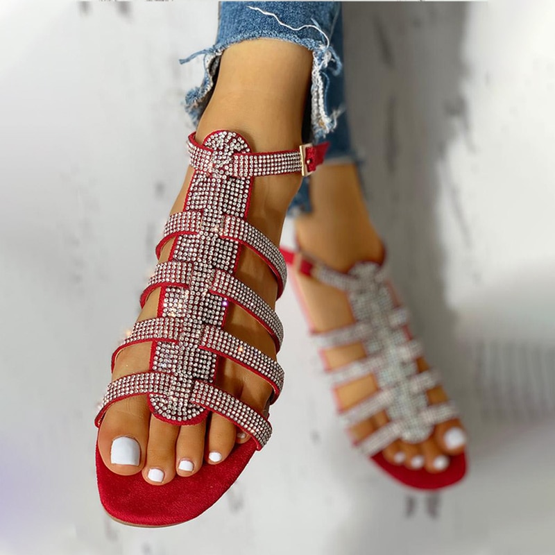 Dames glitter gladiator sandalen dames enkelbandjes dames outdoor rome kristal bling dames strandschoenen dames