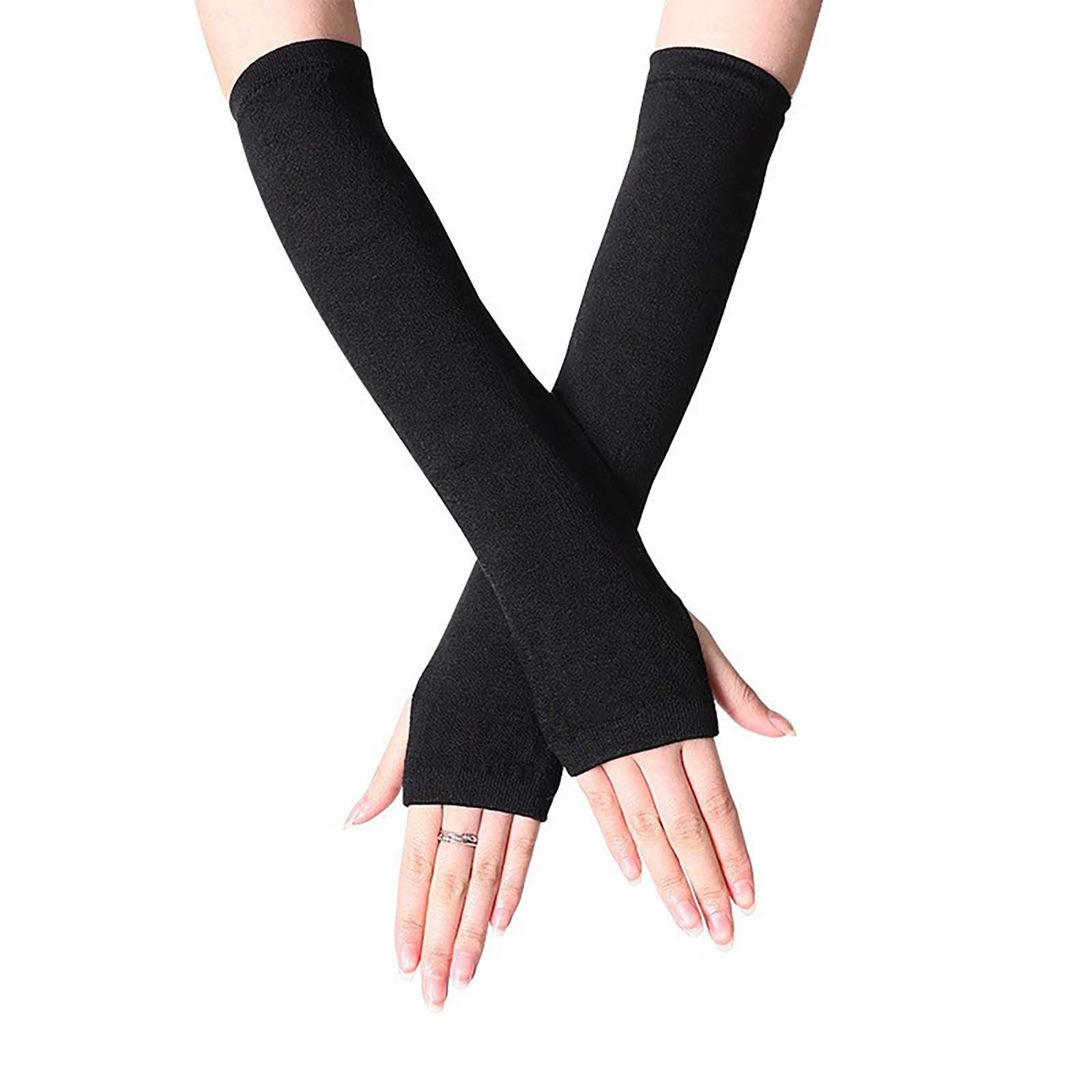 Long Glove Arm Cover Classic Black and White Striped Fingerless Elbow Gloves Y2K Warmer Knitted Wristband: Light purple