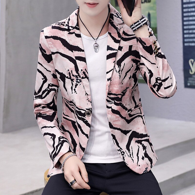 Blazer décontracté à paillettes pour homme, vêtement de printemps et d'été , robe Slim en velours, style Camouflage: Pink / XL
