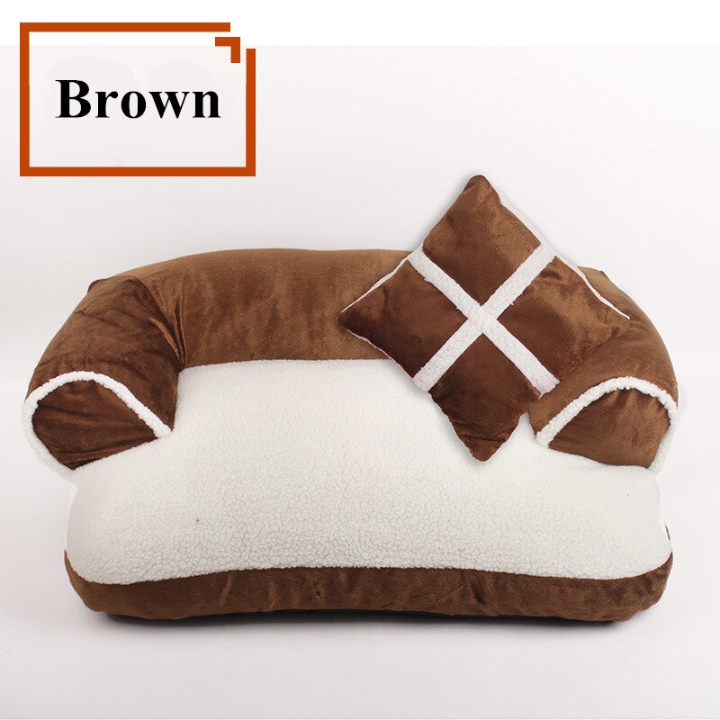Angleterre Style chien lit maison chien tapis hiver dormir chats nid doux longue peluche chien panier coussin pour animaux de compagnie Portable animaux fournitures: Brown / M