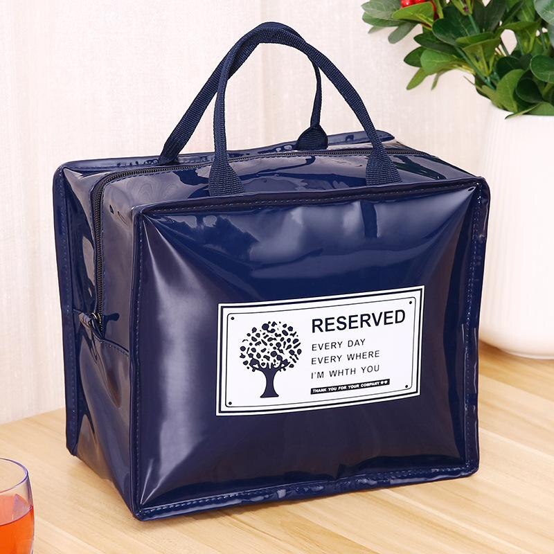 RUPUTIN PU Lunch Package Ice Pack Cooler Lunch Box Insulation Picnic Bag Thermo Thermal Lunch Bag For Women Kids Lunchbags Bags: Small Navy