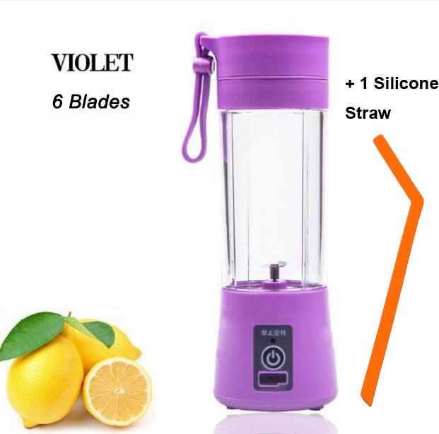 Multi Functional Mini Portable 6 Blades Electric Juicer Mixer USB Rechargeable Household Juice Blender Fruit Cooking Machine: 6 Blades Violet
