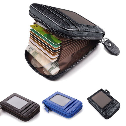 Men's Wallet Credit Card Holder RFID Blocking Zipper Thin Pocket Men's Business Card Wallet Bags