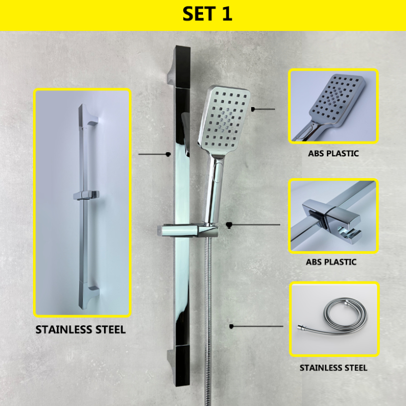 Badkamer Douche Sliding Bar Chrome Set 1/2/3 Functies Messing Abs Plastic Handheld Douche Rvs Verstelbare Bar: Set 1