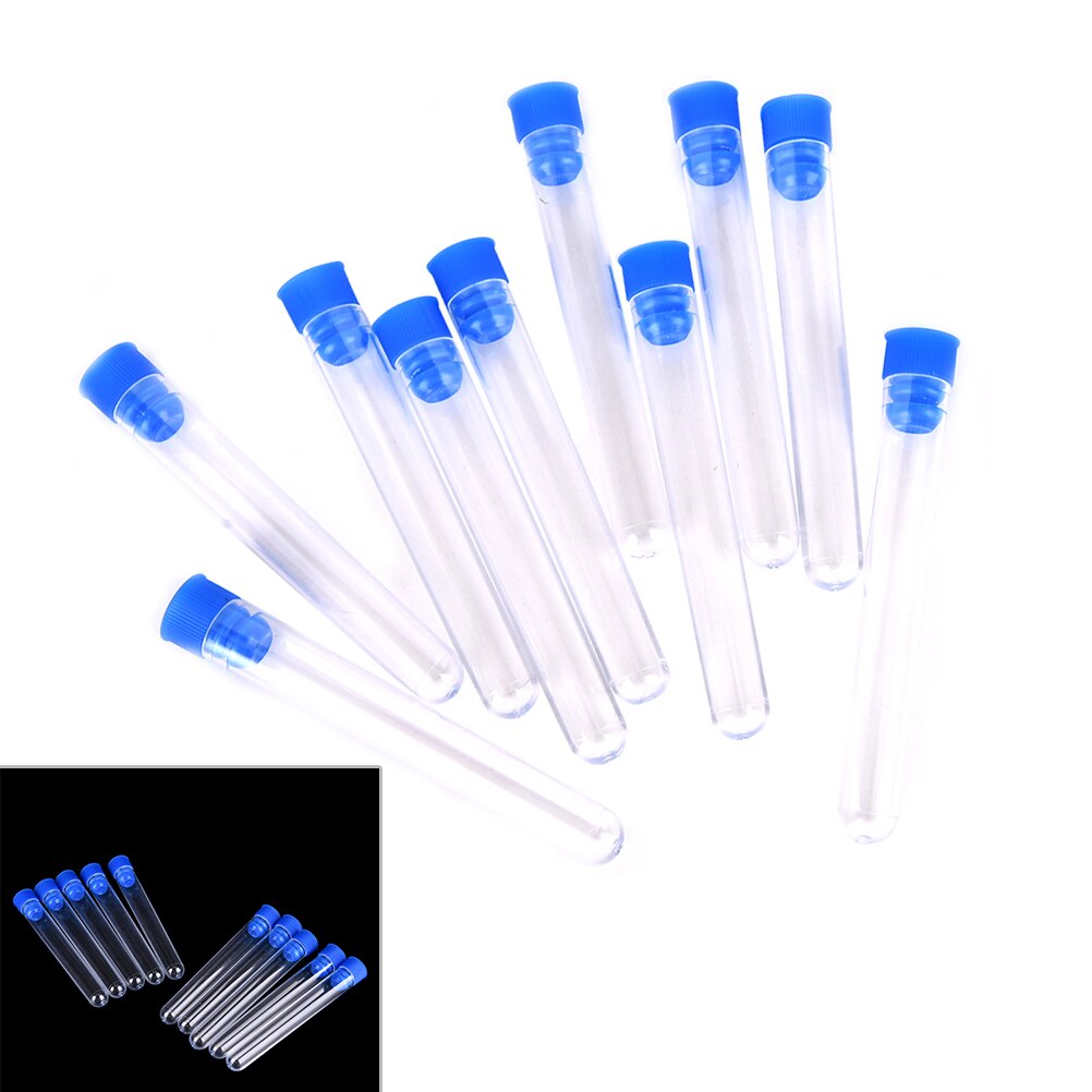 10 pièces Tubes à essai en plastique transparent Tube à essai en plastique dur avec bouchon d'aile pour fournitures de chimie scolaire de bureau 15x100mm