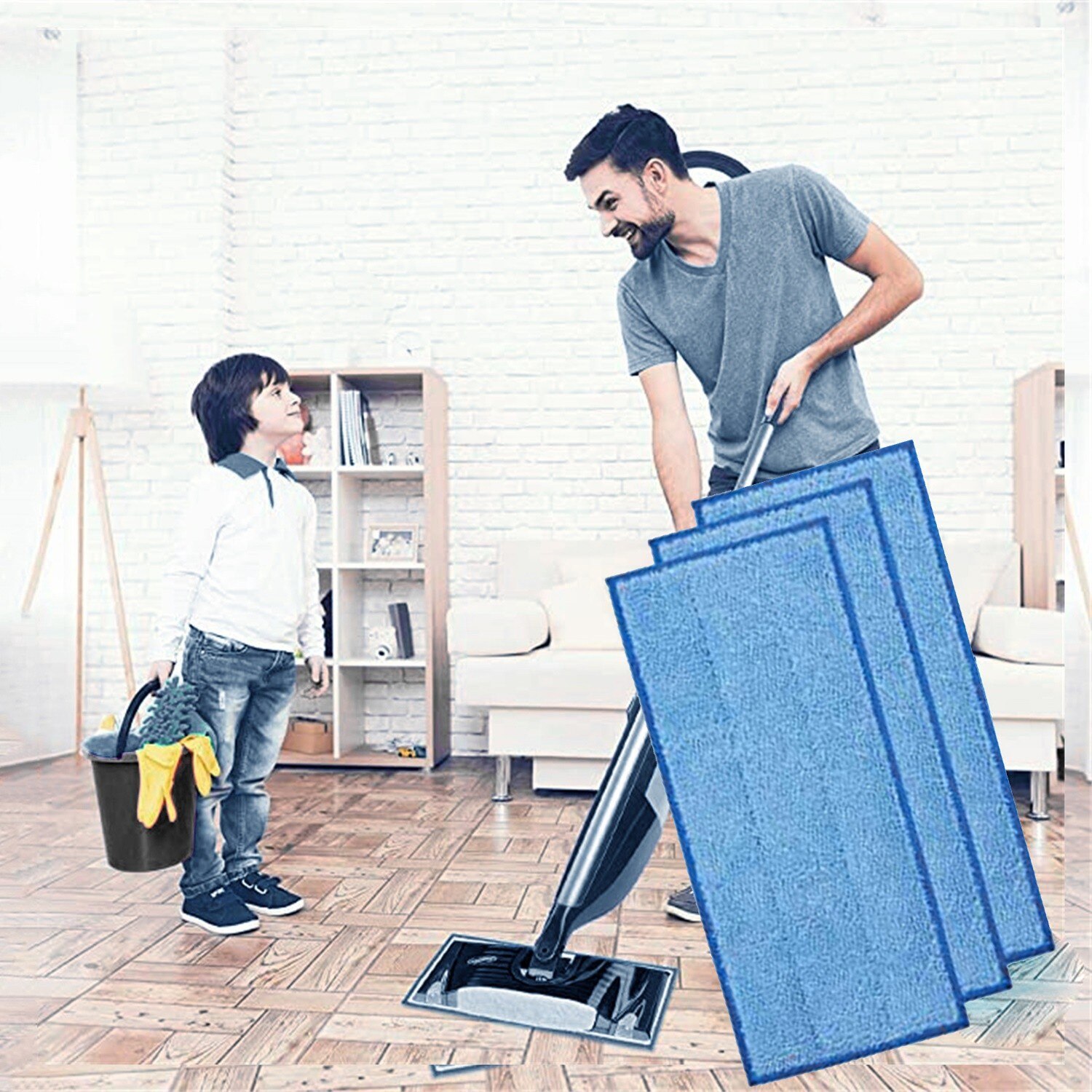 3 lingettes réutilisables pour bois à jet humide Swiffer, lingettes de recharge bleues pour Spray de vadrouille à jet humide pour Parquet Swiffer 3 pièces
